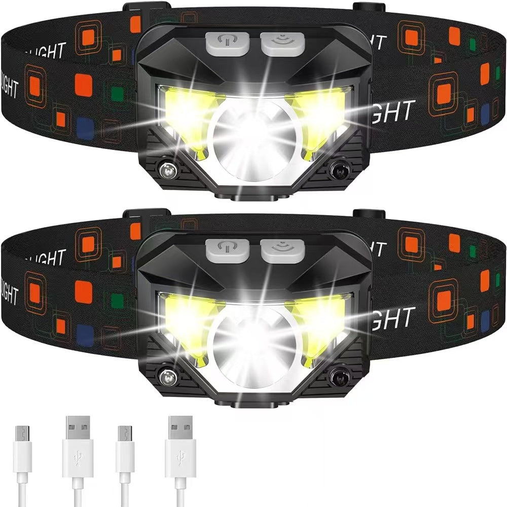 Headlamp Flashlight, 1200 Lumen Ultra-Light Bright LED Rechargeable Headlight with White Red Light,2-Pack Waterproof Motion Sensor Head Lamp,8 Mode for Outdoor Camping Running Hiking Fishing