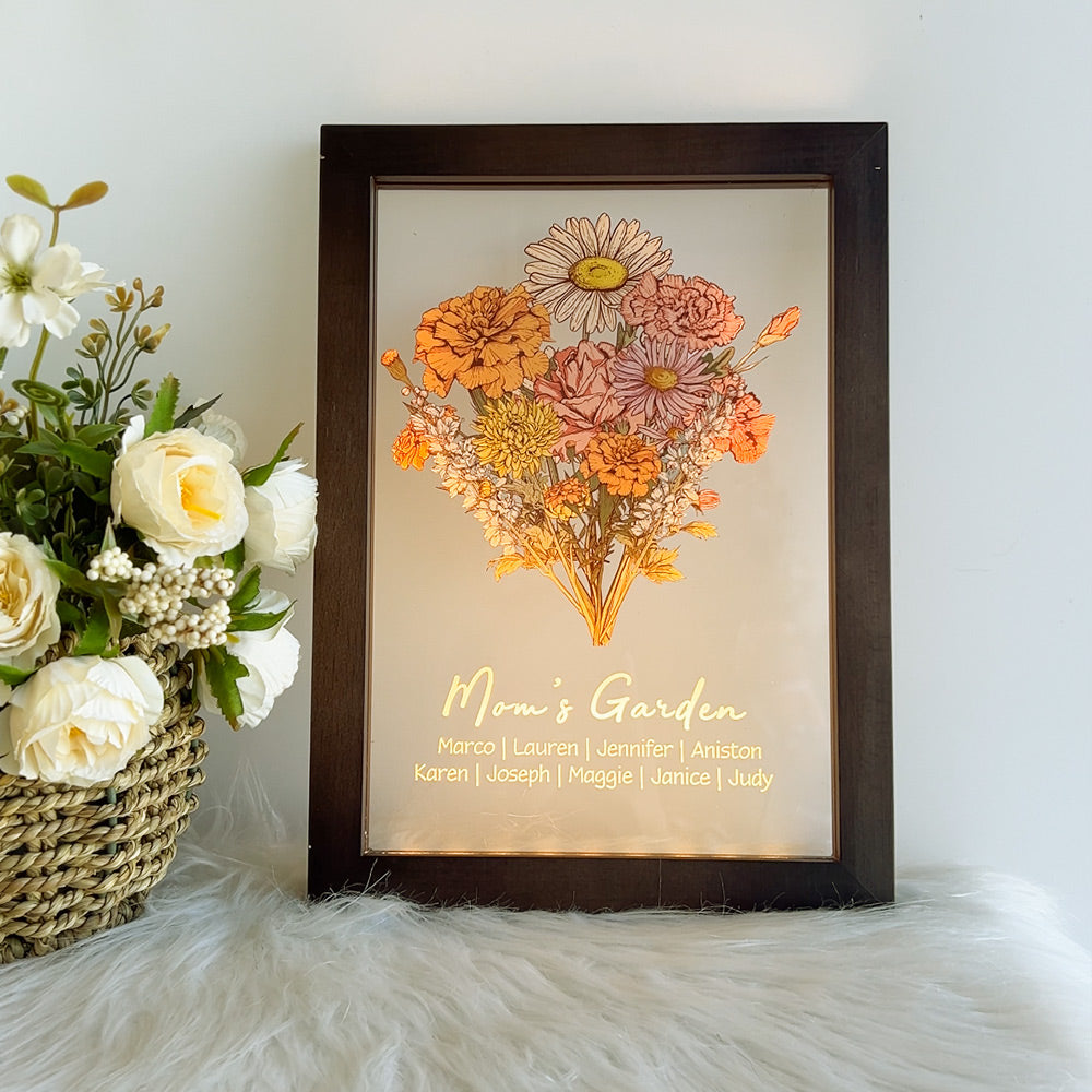 Personalized Birth flower Bouquet Names LED Light