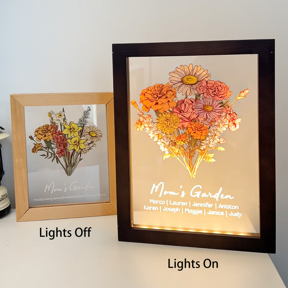 Personalized Birth flower Bouquet Names LED Light