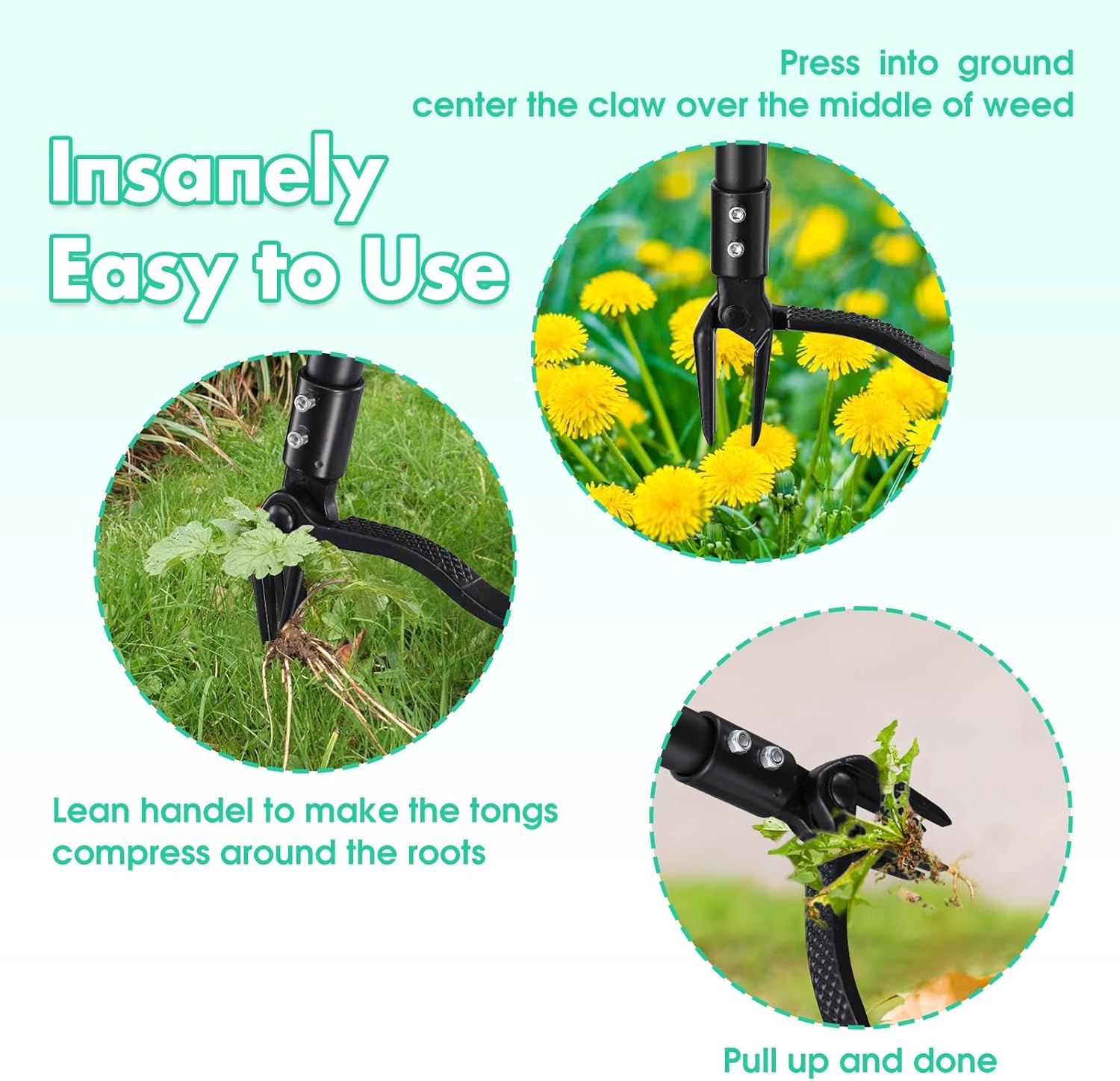 Weed Puller with Long Handle- 63inch - Adjustable Stand Up Weed Puller Tool, Heavy Duty Stand Dandelion Digger Puller, Ergonomic Standing Weeding Puller Tool Weed Picker for Garden Lawn