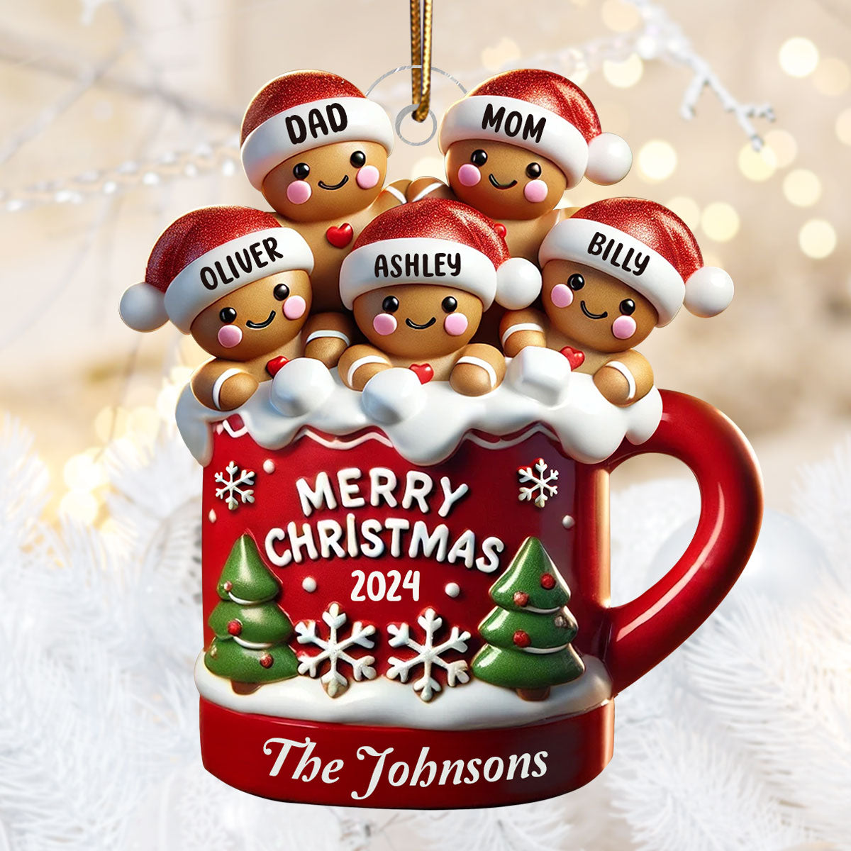 Gingerbread Family In Hot Cocoa Christmas Decor Personalized Acrylic Ornament