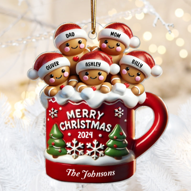 Gingerbread Family In Hot Cocoa Christmas Decor Personalized Acrylic Ornament